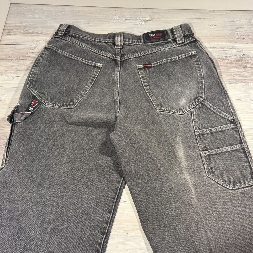 VTG FUBU Mens 36x34 Loose Hip Hop Y2K Black Carpenter Heavy Denim Jeans Distress